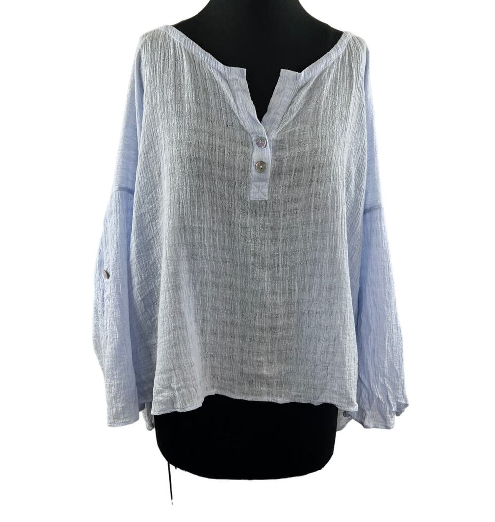 Soft Surroundings Light Purple Gauze Linen Stretch Henley Neck 3/4 Sleeve Sz XL